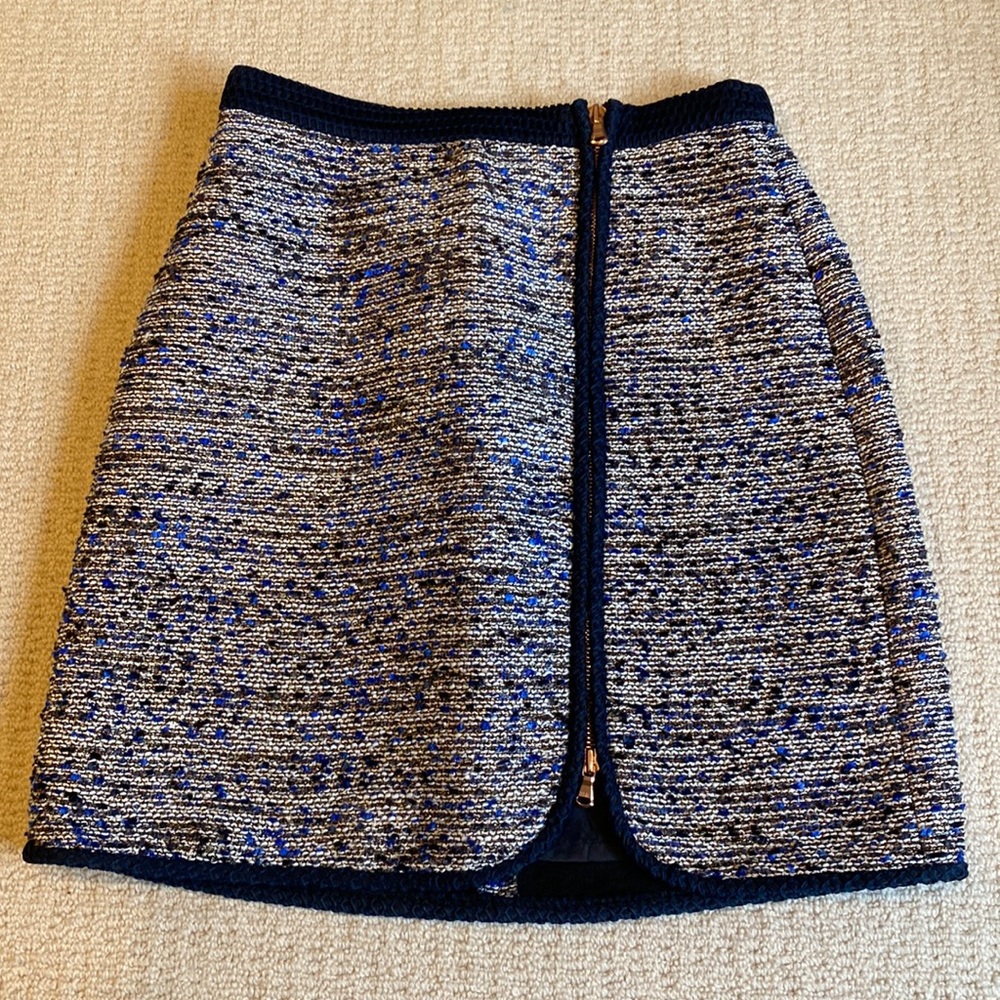 Jcrew navy tweed mini skirt with rose gold zipper
